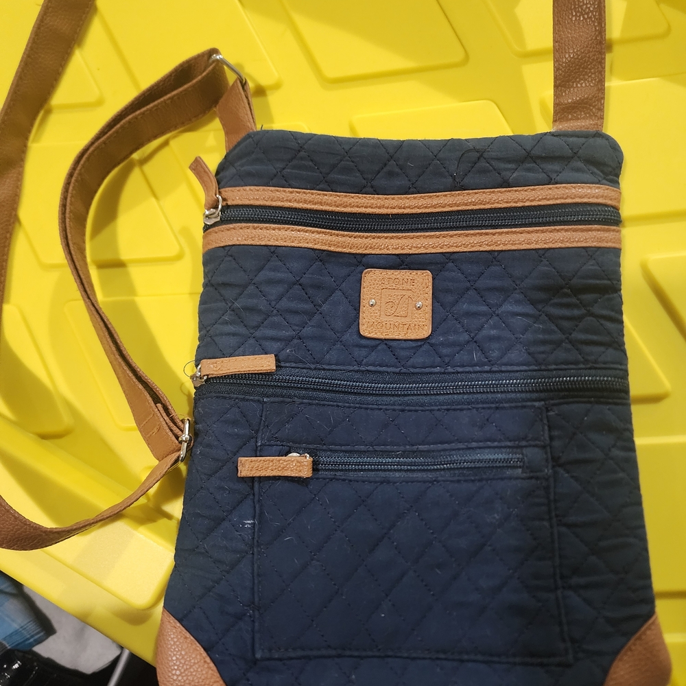 Navy and Tan Quilted Crossbody Bag